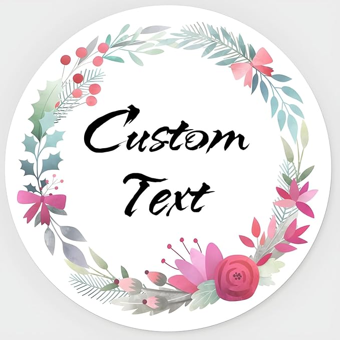 Custom Stickers for Weddings, Birthdays & Businesses - Personalized Labels with Your Logo - Waterproof, Fade and Heat Resistant - Pack of 100-1000 (Wreath U, 3 Inch)