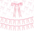 2 Strings Pink Bow Garland Banner Decorations, 16Pcs Pre-Strung Satin Ribbon with 6.7ft Chain for Girl Pink Ribbon Bow Banner Coquette Room Birthday Baby Bridal Shower Wedding Bachelorette Party Decor