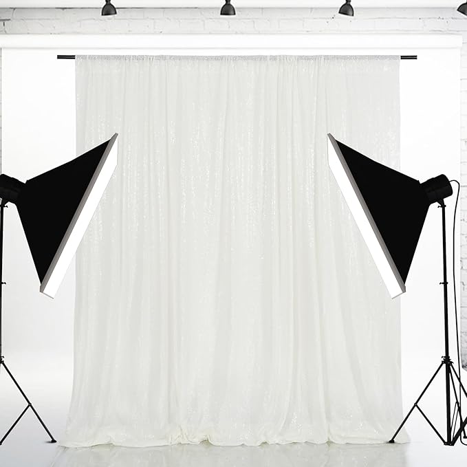 Eternal Beauty White Sequin Backdrop, 5x7 Ft Glitter Background Curtains for Christmas Shimmer Photography Party Wedding Birthday Back Drop Decor