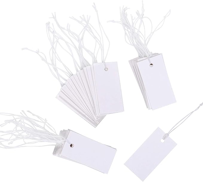 Shappy 300 Pcs 0.8 x 1.58 Inches White Price Display Tags Marking Labels Display Hanging Tags with Elastic String