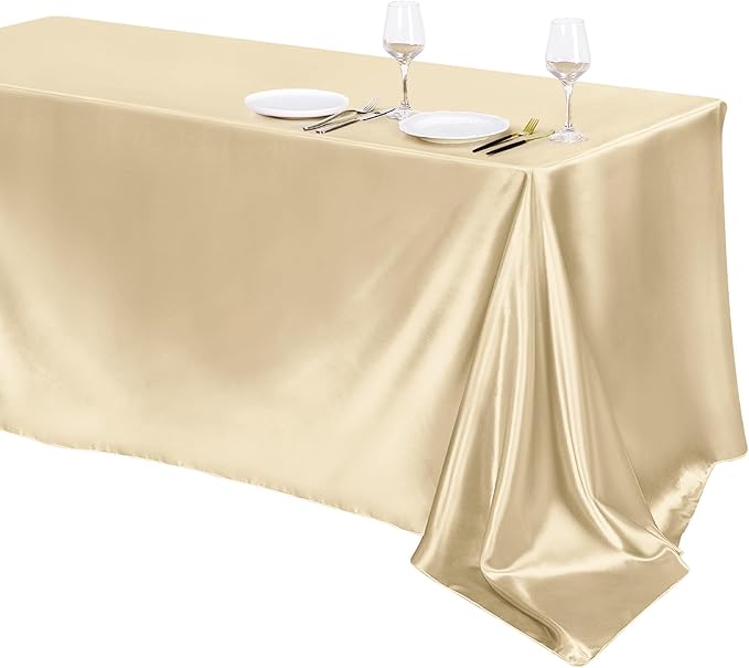 TURSTIN 1 Pack Champagne Satin Tablecloth 102 x 58 Inch Overlay Satin Table Cover Rectangle Bright Silk Tablecloth Smooth Fabric Table Decoration for Wedding Banquet Party Events