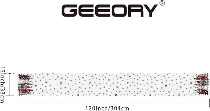 GEEORY Christmas Table Runner 13x120 Inch, Xmas Tees Snowflakes Holiday Decorative Farmhouse Table Decoration for Kitchen Dinning, Indoor Outdoor Dinner Party Decor ((Red & Black) GT165-120
