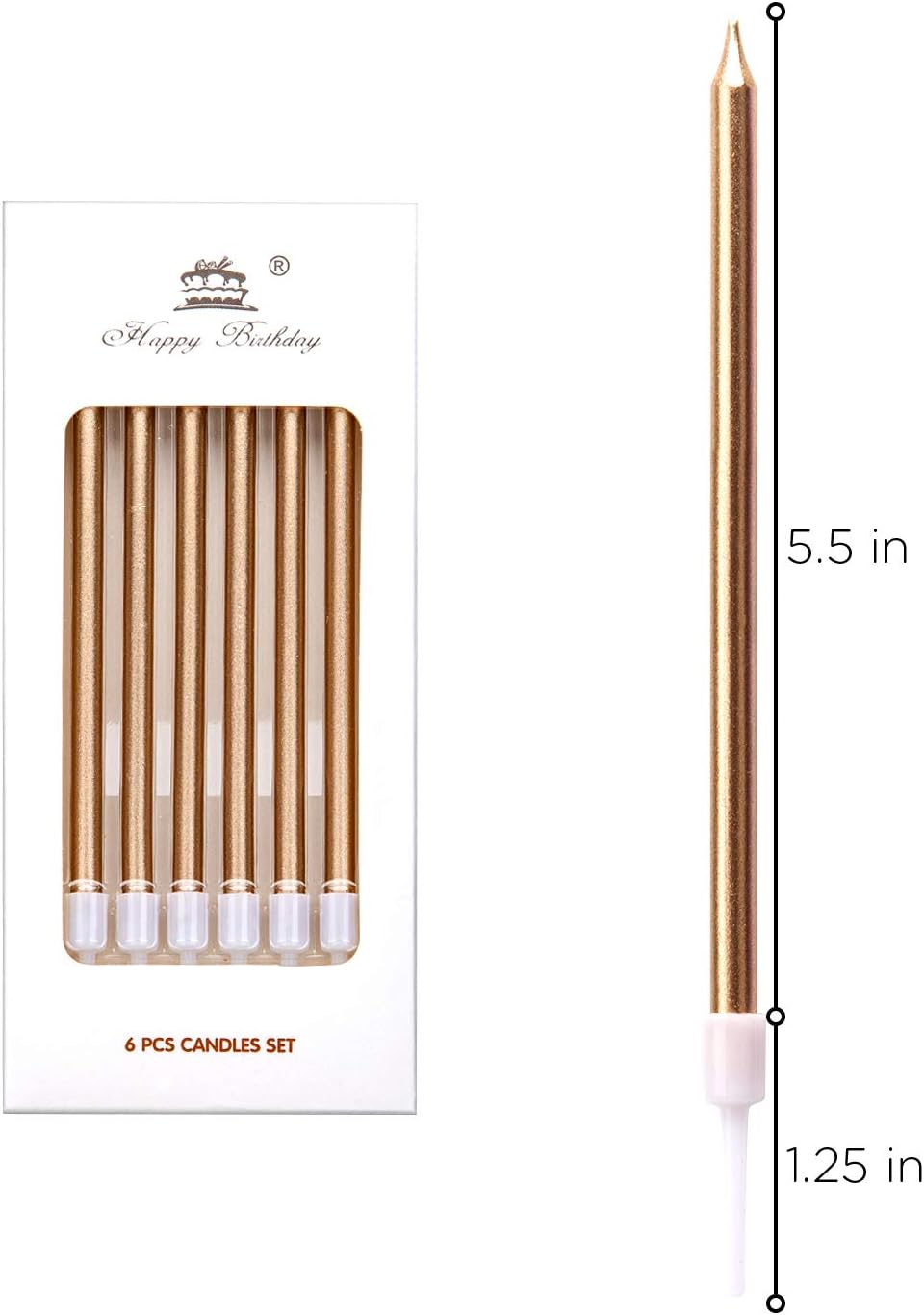 Luter 24Pcs Metallic Birthday Candles in Holders Tall Birthday Cake Candles Long Thin Cupcake Candles for Birthday Wedding Party Decoration(Champagne Gold)