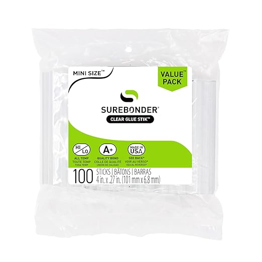 Surebonder DT-100 Made in The USA All Purpose Stik-Mini Glue Sticks-All Temperature-5/16 D, 4" L Hot Melt Glue Sticks-100 Sticks per Bag, Clear (Pack of 6)