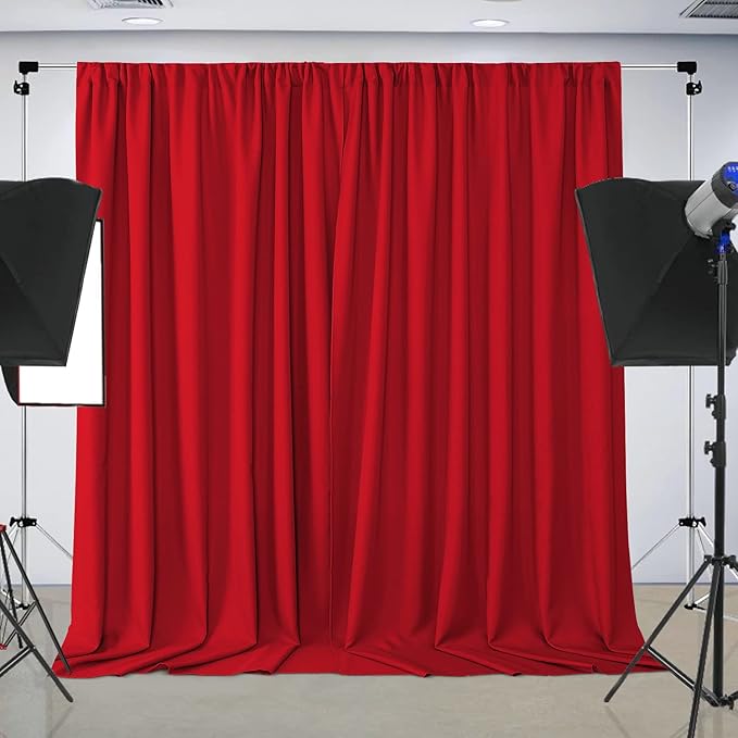 Joydeco Christmas Red Backdrop Curtain for Parties, Photography Backdrop Drapes for Christamas Wedding Decorations, Wrinkle Free 5ft x 7ft Set of 2 Panels Curtains with Rod Pockets