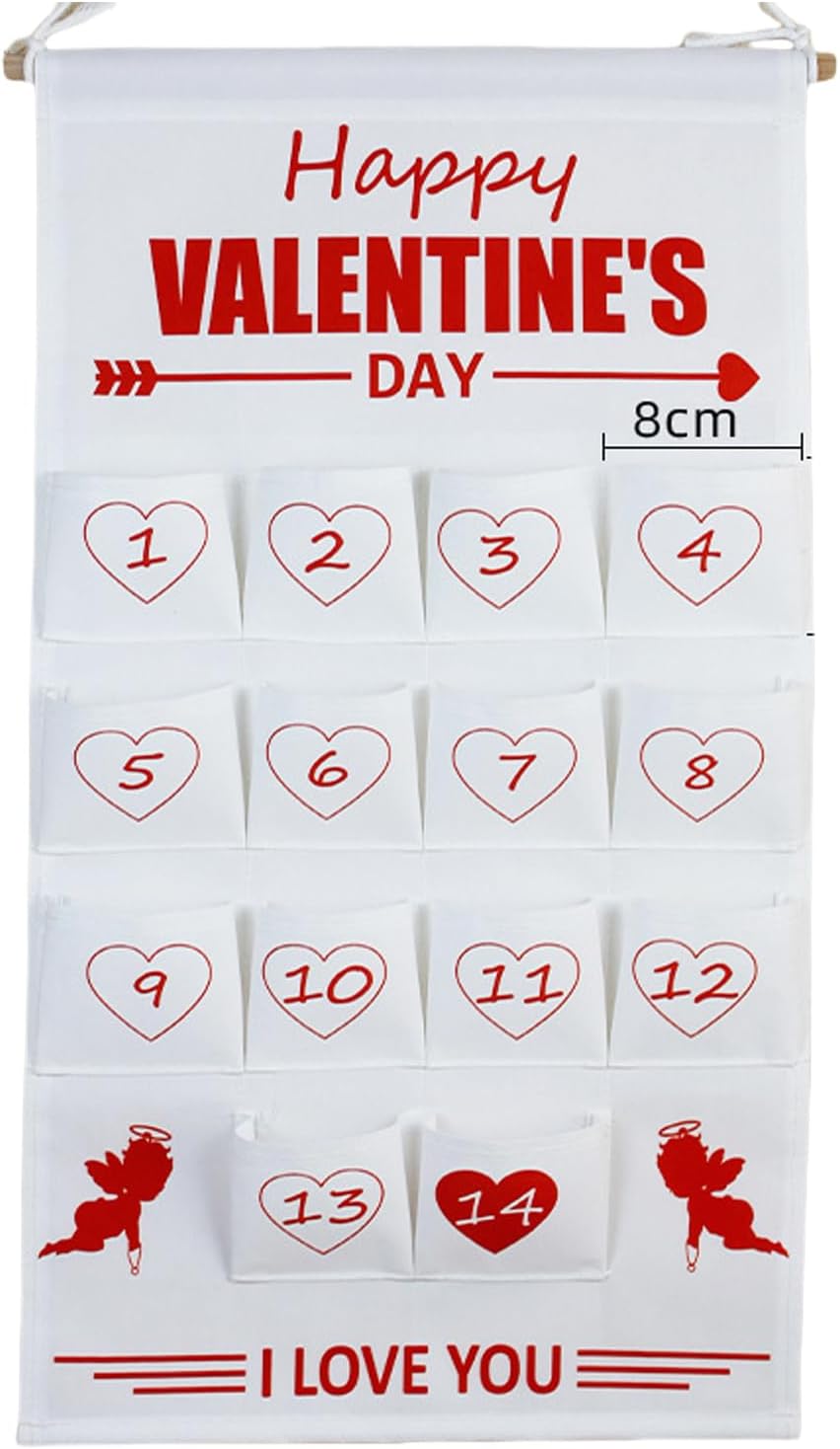 Valentines Wall Hanging Advents Calendar Bag 24 Count Storage Pockets Fashion Accessory for Holiday Household Decoration Fabric Organizers