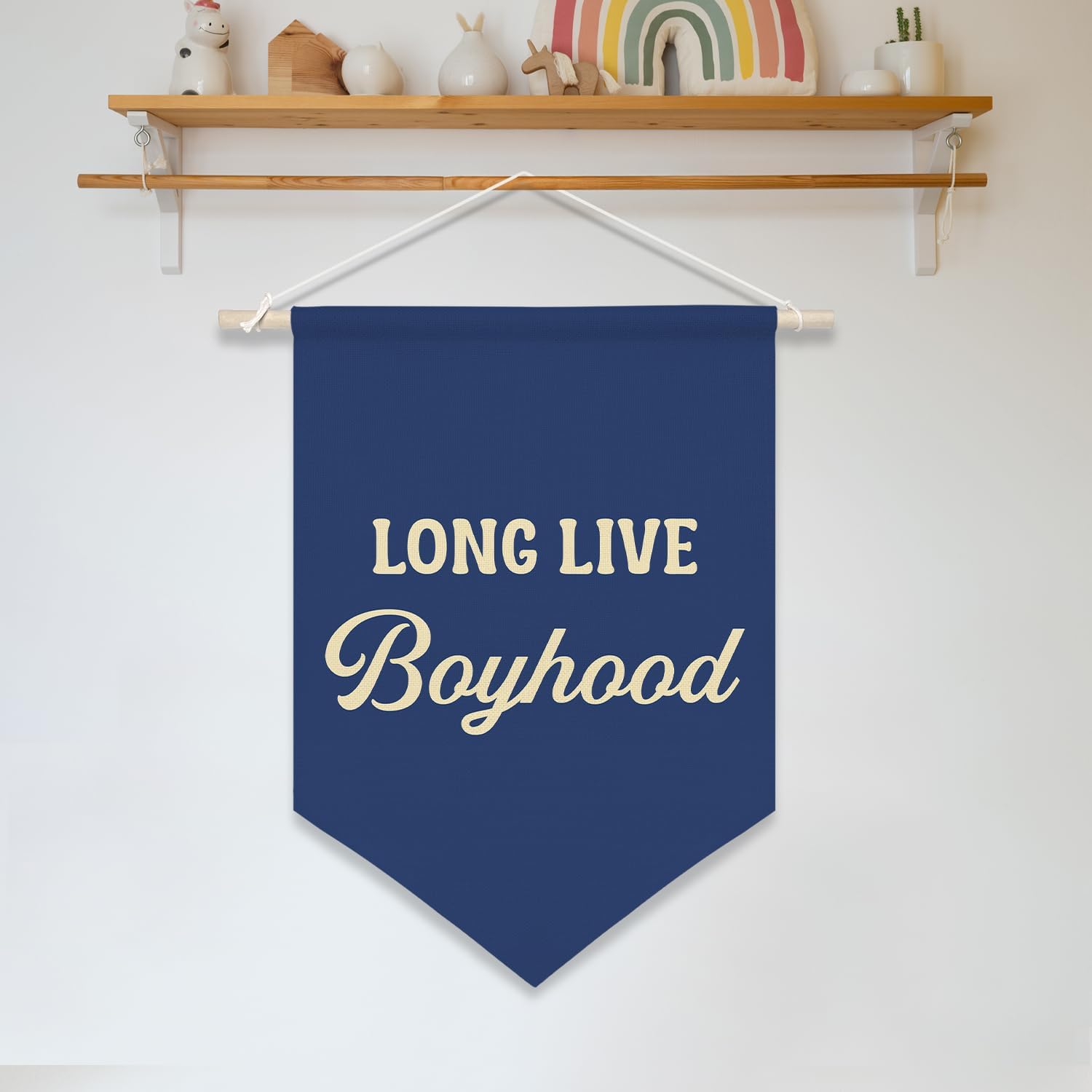 Long Live Boyhood Wall Banner ,Navy Blue Canvas Wall Hanging Poster for Boys Bedroom Nursery Playroom Decoration,Inspirational Flag Sign for Classroom Teen Boy Room Decor 11x16inch(KD30)