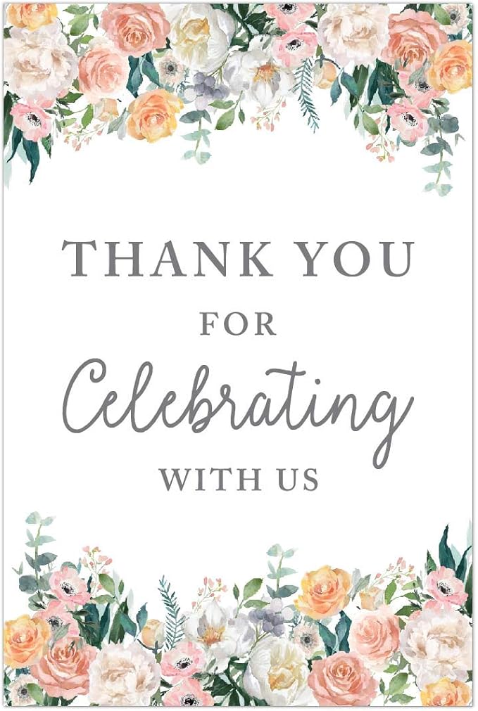 Andaz Press Extra Large Wedding Easel Board Party Sign, 12x18-inch, Peach Coral Floral Flowers Roses on White, Thank You for Celebrating With Us, 1-Pack