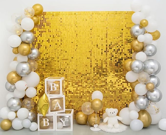 Kate Square Gold Shimmer Wall Sequin Panel Backdrop Birthday Wedding Background Decoration Wall(Pack of 12)