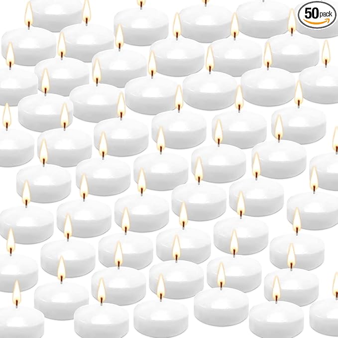 50 Floating Candles, Smoke-Free and odorless, Burning continuously for 5-6 Hours, White, 2-inch Floating Candles, Suitable for Valentine's Day, Weddings, Holidays, Home Decoration……