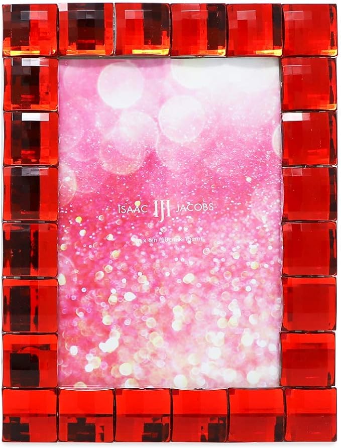 Isaac Jacobs Decorative Sparkling Red Jewel Picture Frame, Photo Display & Home Décor (4x6, Red)