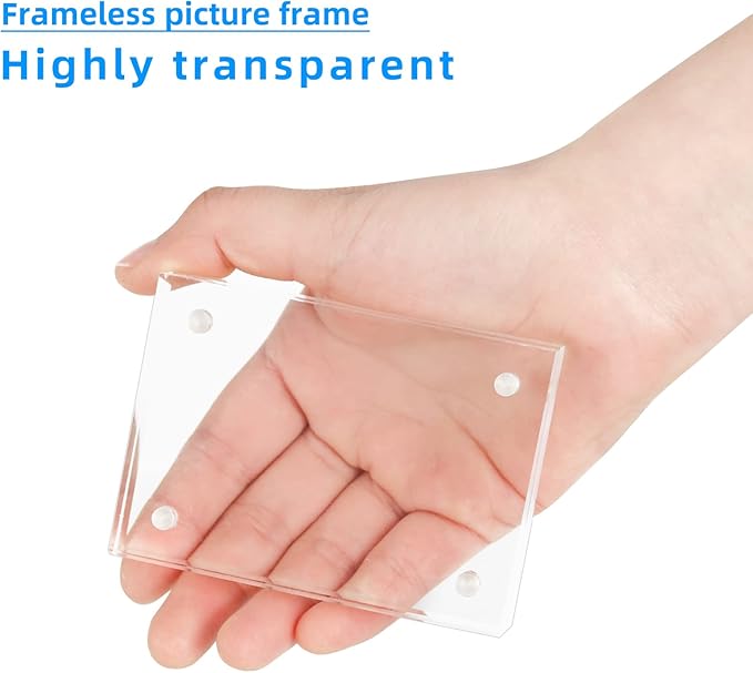 Acrylic Business Card Frame 2.5x3.5 Acrylic Picture Frame Clear Double Sided Frameless Magnetic Photo Frames Block Desktop Display Stand for Office Home Decoration 20mm Thick (5 Pack)
