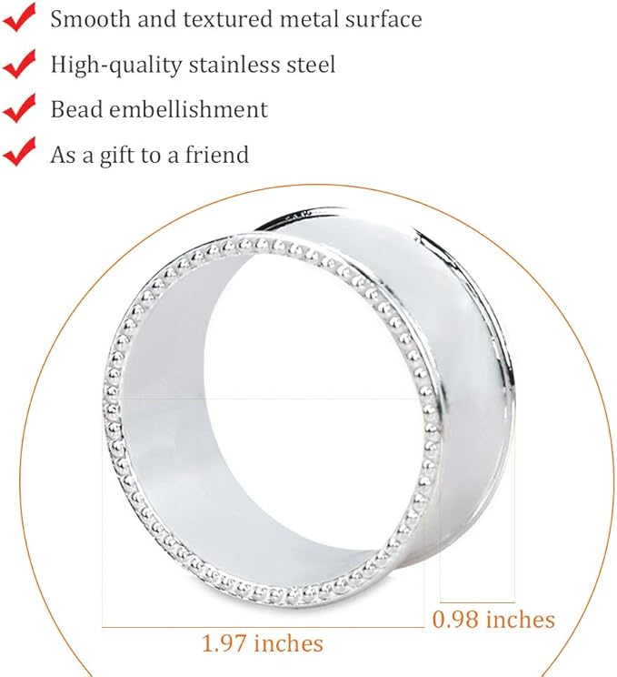 20 Pcs Stainless Steel Bead Side Napkin Rings Delicate Serviette Buckles (Silver)