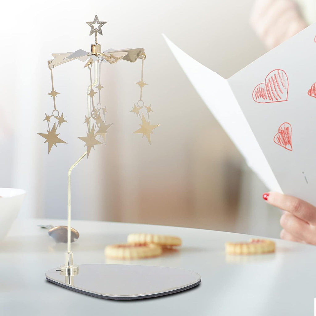 Star Candle Carousel, Rotary Candle Holder Rotating, Stainless Steel Chime Candles Holder, for Bars Cafes Christmas Wedding