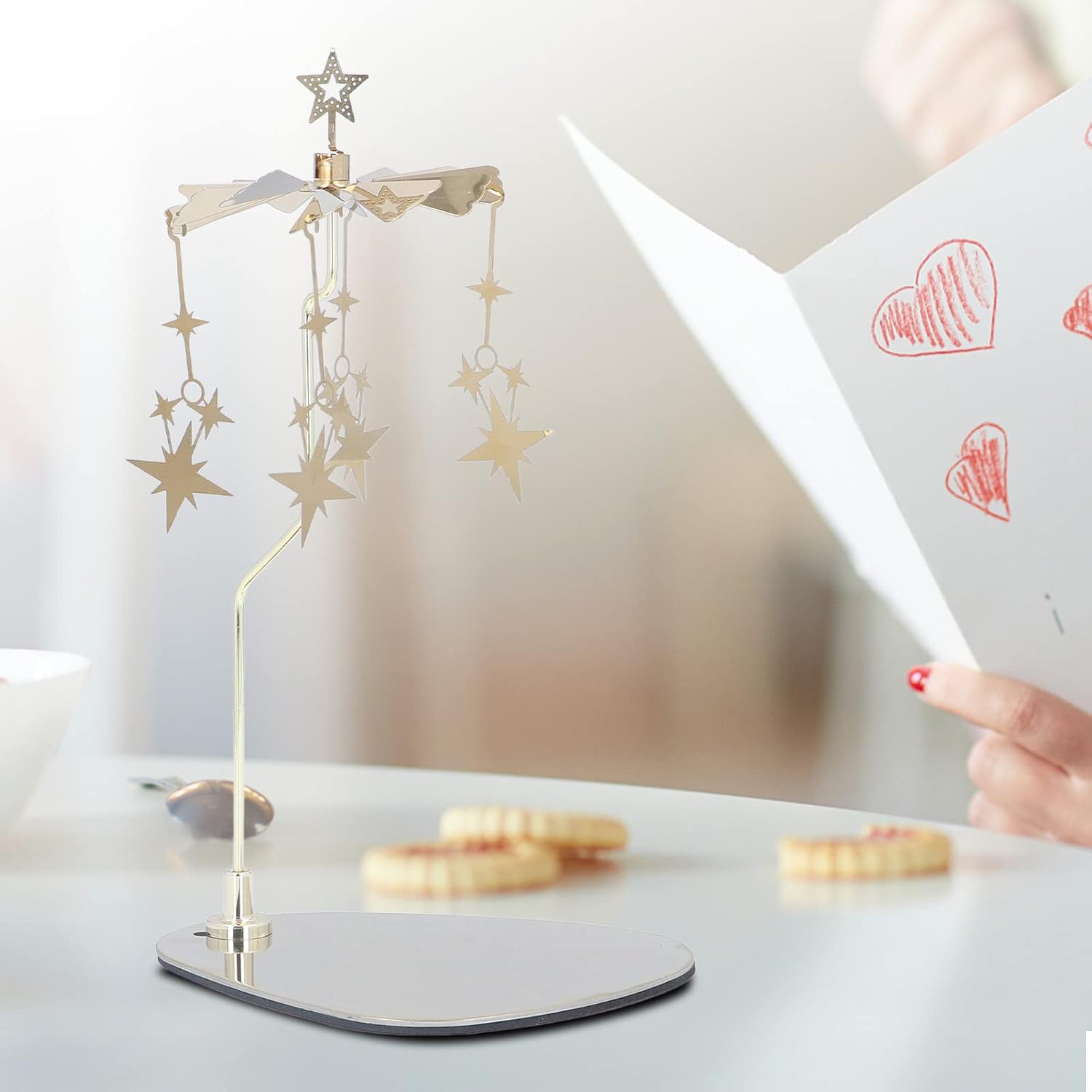 Star Candle Carousel, Rotary Candle Holder Rotating, Stainless Steel Chime Candles Holder, for Bars Cafes Christmas Wedding
