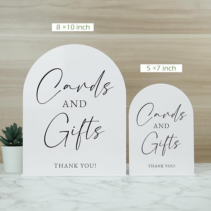 White Arch Acrylic Wedding Sign- 5"x7" Cards and Gifts Sign and Base,1/8" Thick | Modern Calligraphy Arched Acrylic Table Sign for Wedding & Event Party