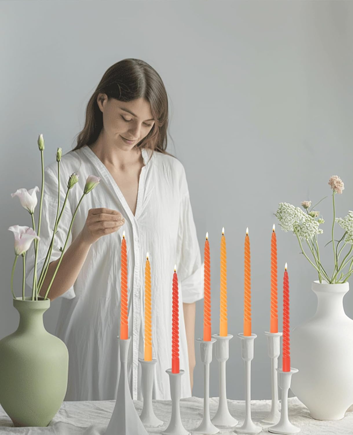 Candle Stick Spiral Tall Taper Candles,Unscented Candle for Holiday,Wedding and Home Decoration,10inch,12 Pack(Gradient Orange)