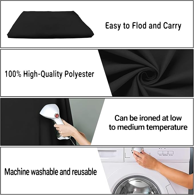 Black Screen Backdrops 5x7ft Solid Color Photo Backdrops for Photoshoot, Photography Background for Meeting Wall, Party, Videos