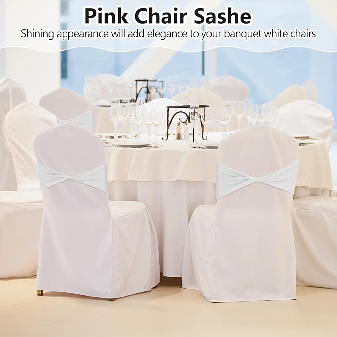 Kinlop 50 Pcs Spandex Chair Sashes Bows Chair Bands Slider Sashes for Covers Elastic Bands Ties Without Buckle Decorations for Wedding Party Events Ceremony Birthday(White)