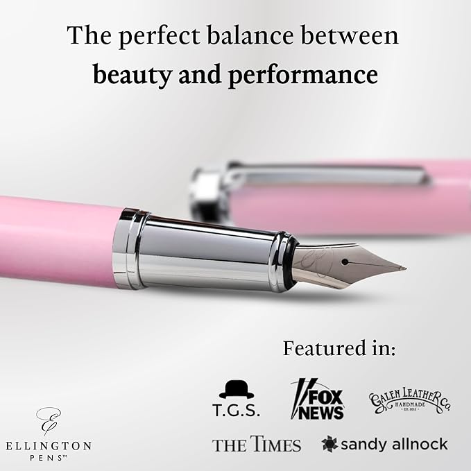 Ellington Pens Luxury Fountain Pen Set- Fountain Pens for Writing - Smooth Medium Nib - Includes Refillable Ink Converter, 3 Ink Cartridges [Black & Blue], Gift Box - Elegant Calligraphy