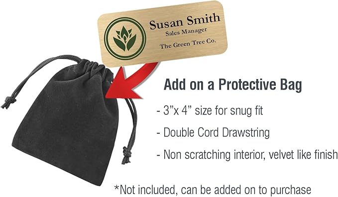 Custom Name Tag with Logo - Personalized Name Badge with Magnet Backing - Choose Your Size and Color (Gold Metal 3"x1.25" - Logo on Left)