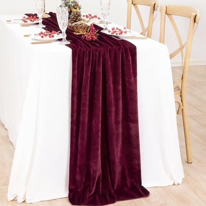 MLMC Burgundy Velvet Table Runner 10ft Elegant Luxury Wine Red Velvet Fall Table Runner 20x120 Inches Table Decor for Wedding Bridal Shower Home Party Halloween Chritmas Decor
