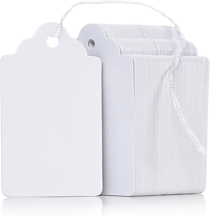 Uniclife 200 Pcs Price Tags 1.8 Inch Writable Price Labels White Price Display Tag for Pricing Clothing Jewelry Gifts Blank Hang Tag Merchandise White Marking Tags with Strings, 1.8" x 1.05"