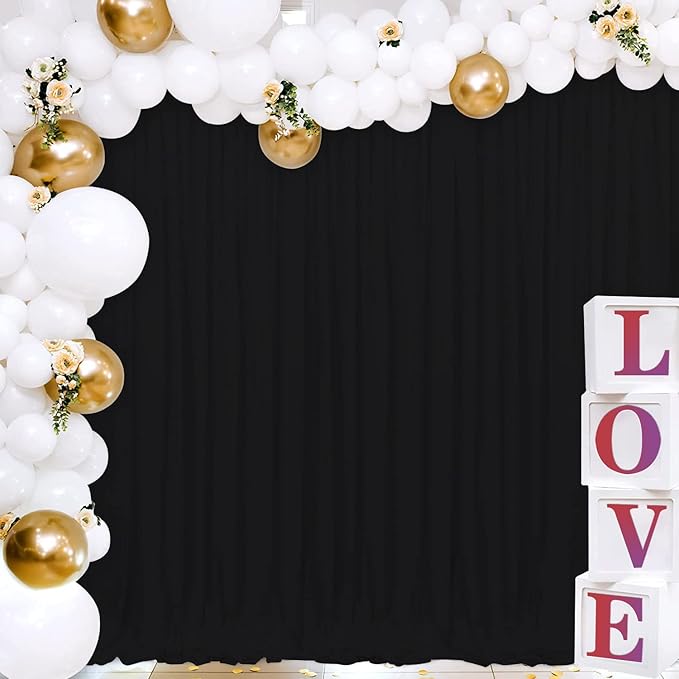 Joydeco Black Backdrop Curtains for Parties, 10x10 Wrinkle Free Black Backdrop Drapes for Birthday Party Home Party, Curtains Backdrop 5ft x 10ft 2 Panels with Rod Pockets