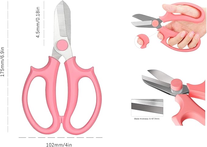 Leize Flower Scissors, Premium Thickened Stainless Steel Floral Shears, Strong Pruner for Flowers, Branches and Leaves (Pink)