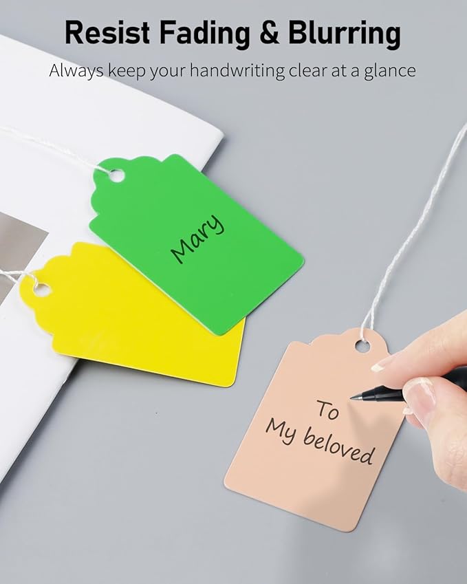 Uniclife 200 Pcs Price Tags with String Attached 1.8 Inch Writable Colored Hang Tag String Tags for Pricing Clothing Jewelry Price Display Labels Blank Merchandise Marking Paper Tag, 1.8" x 1.05"