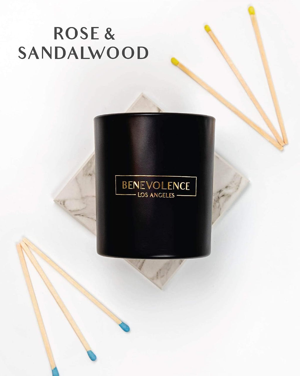 Benevolence LA Premium Rose & Sandalwood Scented Candle – Long-Lasting, 45-Hour Burn – Luxury Natural Soy Candle for Home – Aromatherapy & Room Decor – 8oz