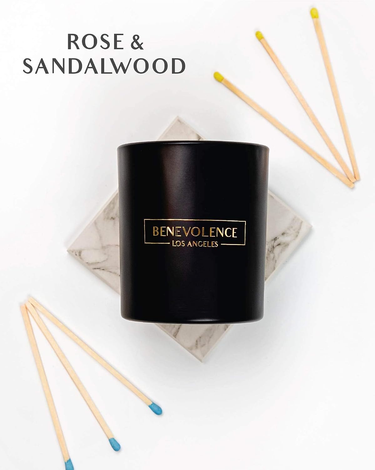 Benevolence LA Premium Rose & Sandalwood Scented Candle – Long-Lasting, 45-Hour Burn – Luxury Natural Soy Candle for Home – Aromatherapy & Room Decor – 8oz
