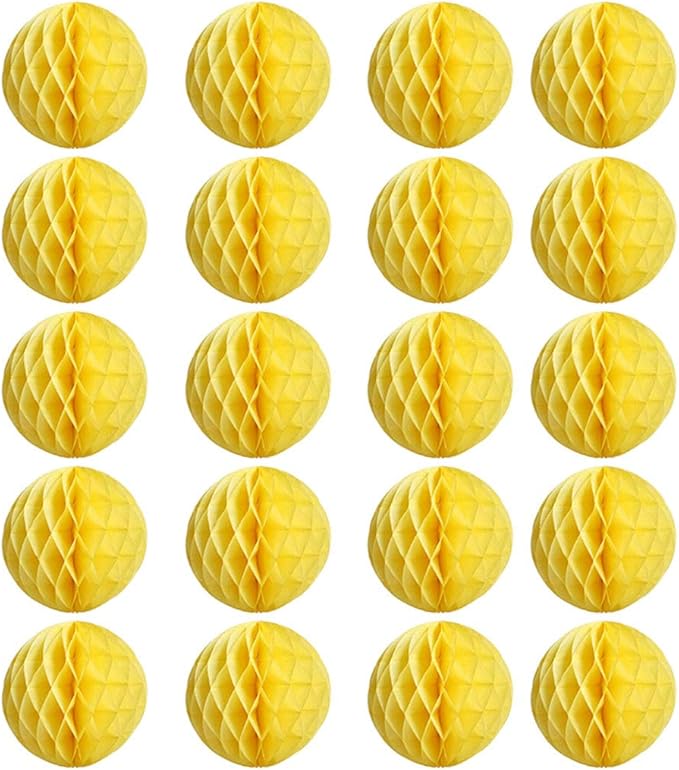 20pcs Honeycomb Flower Balls - Party Decor, Tissue Paper Pom Poms (6inch, Yellow)
