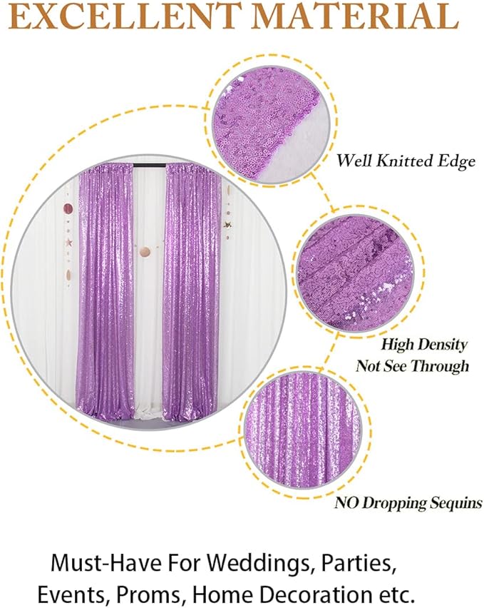 ShinyBeauty Lavender Sequin Backdrop Curtains 2 Panels 4x8FT Shimmer Wedding/Party Photo Backgrounds - Elegant & Sparkly Decor Backdrops