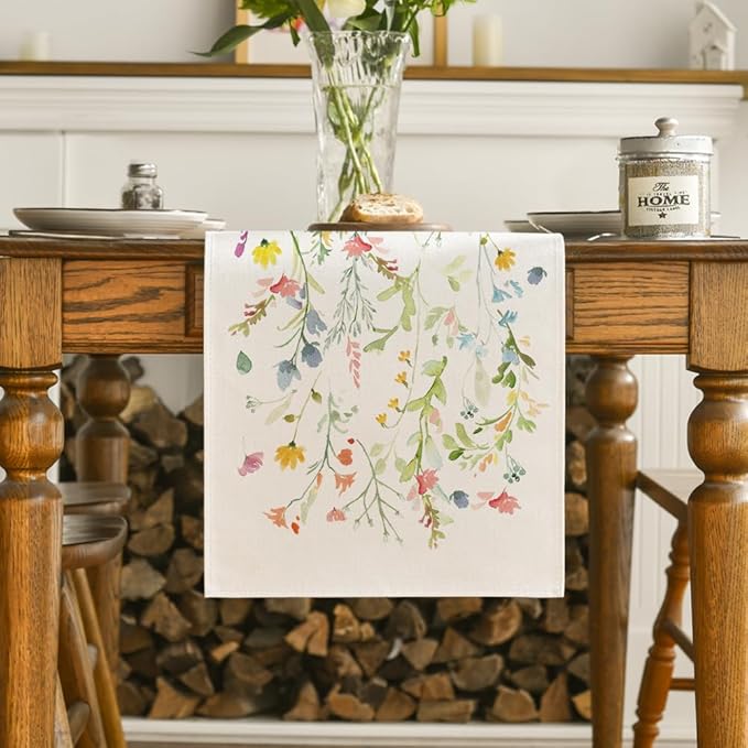 Artoid Mode Wildflowers Bloom Flowers Spring Table Runner, Seasonal Summer Floral Kitchen Dining Table Decoration for Home Party Decor 13x36 Inch
