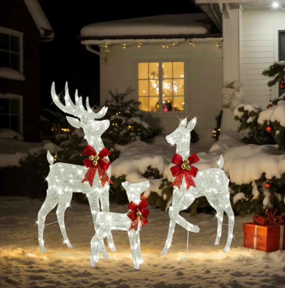vingli 4ft silver lighted christmas reindeer family set, main product view