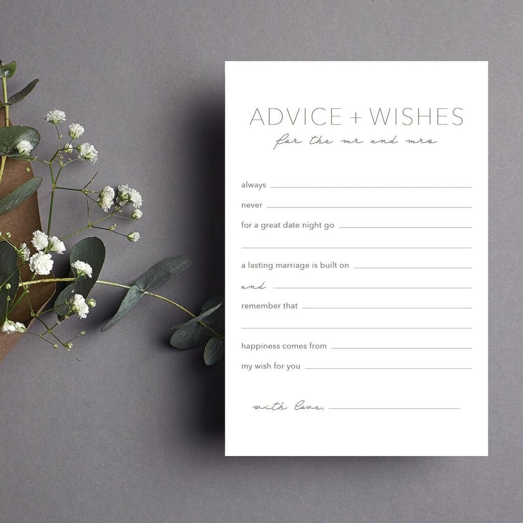 CARDAMONOLY Advice and Wishes for The Mr and Mrs, Minimalist 6x4 Pack of 50, for Wedding Games for Reception, Bridal Shower Bingo, Best Wishes Cards, Wedding Bingo Game