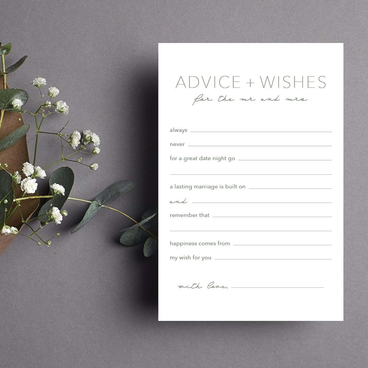 CARDAMONOLY Advice and Wishes for The Mr and Mrs, Minimalist 6x4 Pack of 50, for Wedding Games for Reception, Bridal Shower Bingo, Best Wishes Cards, Wedding Bingo Game