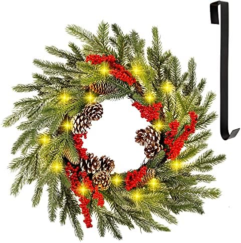 winemana 24 inch pre-lit christmas wreath with hanger, main product view