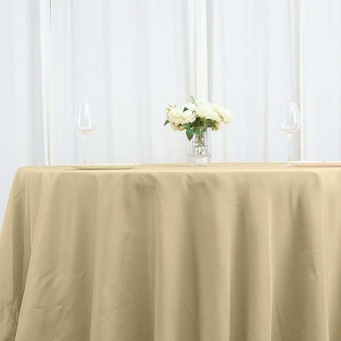 Efavormart Round Tablecloth, 132 Inch Stain & Wrinkle Resistant Washable Table Cloth, Decorative Polyester Fabric Table Cover for Banquet, Wedding, Dining- Champagne