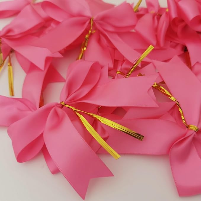50pcs 3-1/2" Hot Pink Satin Ribbon Bows with Twist Ties for Gift Wrapping Packing Christmas Decoration(Hot.Pink)
