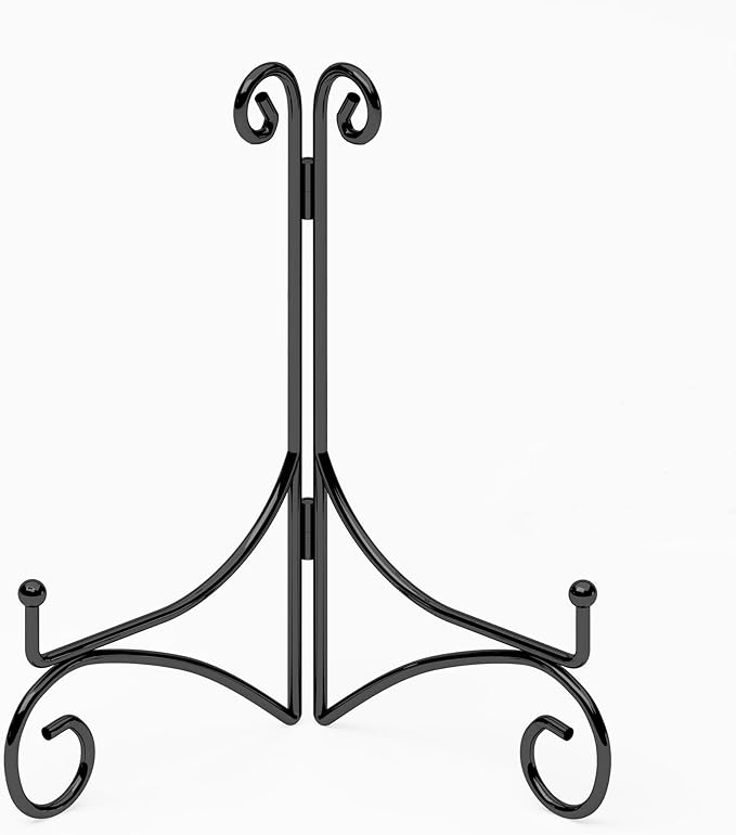 Plate Stand for Display with Hinged Folding Design, 6 Inch Picture Stands for Tables, Small Easels for Displaying Book, Art Piece, Photo and Platter, 6’’ Black, 2-Pack