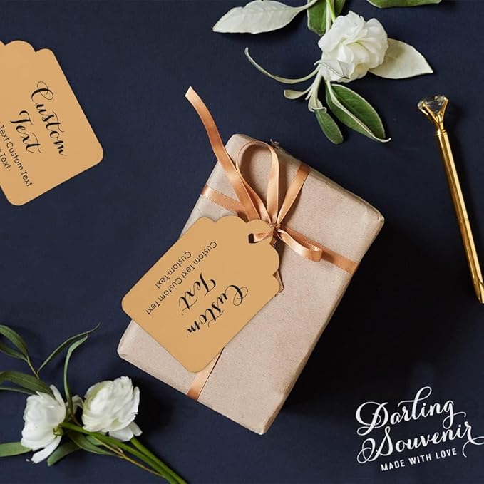 Custom Gift Tag, Personalized Favor Label, Kraft Wrapping Decoration, Wedding Supplies Birthday Party Craft, Thick Paper Hang Card with String (Rectangle Shape 2)