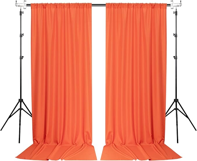 MYSKY HOME Orange Backdrop Curtains for Parties, Weddings, Stage - Light Filtering, Sliding Drapes, 5ft x 10ft, 2 Panels