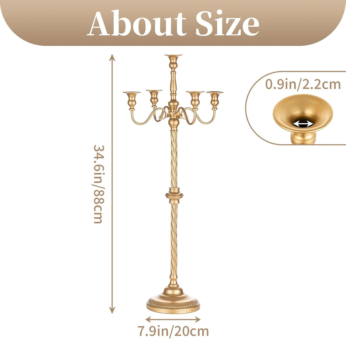 Sziqiqi Gold Floor Candelabra Candle Holder for Wedding, 5-Arm, 35in Tall