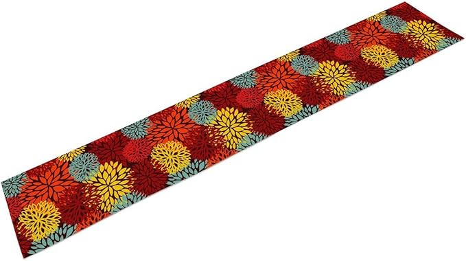 Red Yellow Dahlia Table Runner, Seasonal Autumn Thanksgiving Pattern Print for Home Kitchen Table Decor Dining Coffee Room Party Decor 13x120 Inch