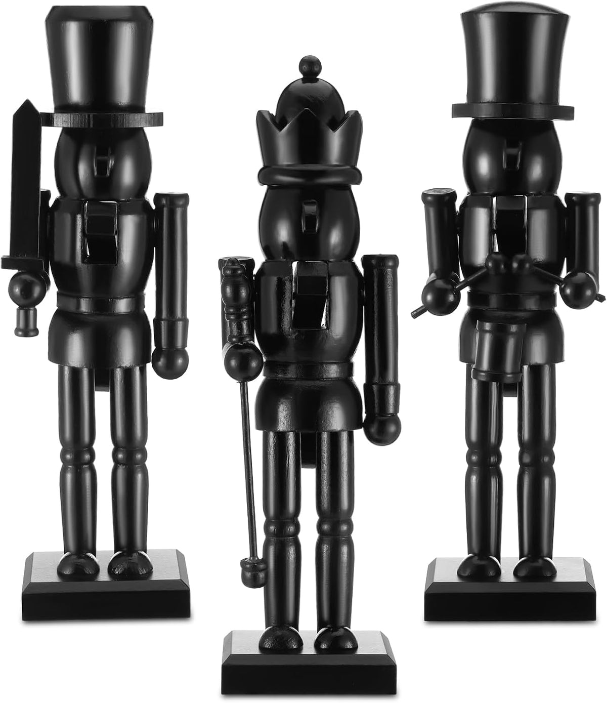cinnvoice 3 pcs black christmas nutcracker figure statue, main product view