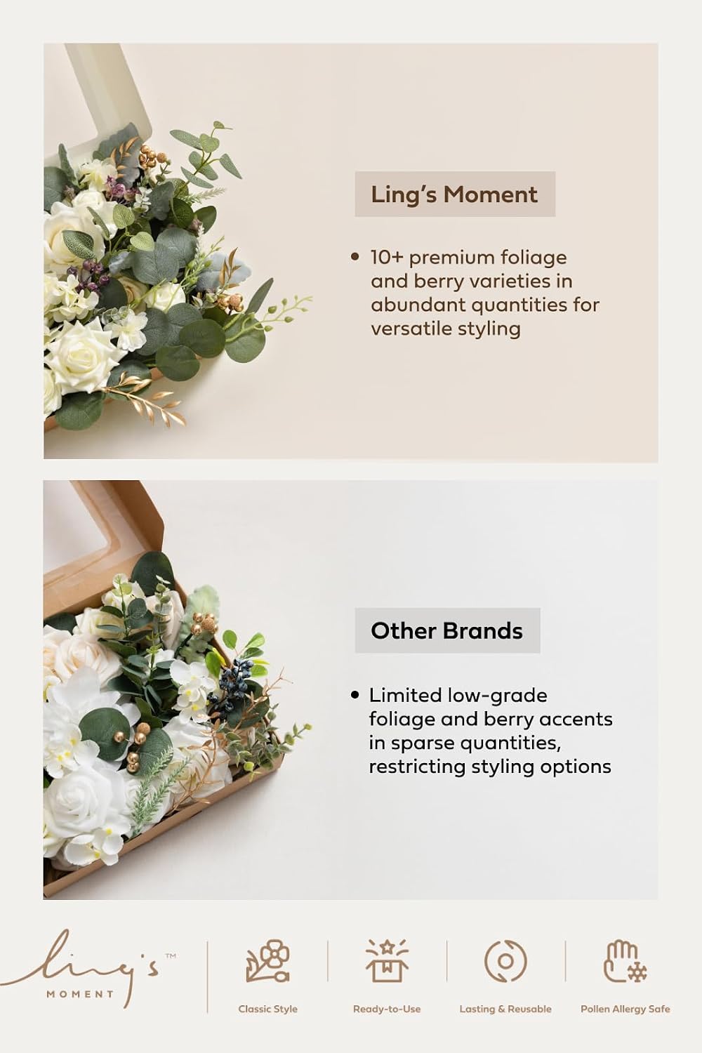 Ling's moment Fake Flowers Box, Faux Pampas Artificial Gardenia Foam Roses Silk Peony for Centerpieces Bouquet Wedding Floral Arrangements Bridal Shower Party, Earth Brown & Tawny Beige, Deluxe Combo