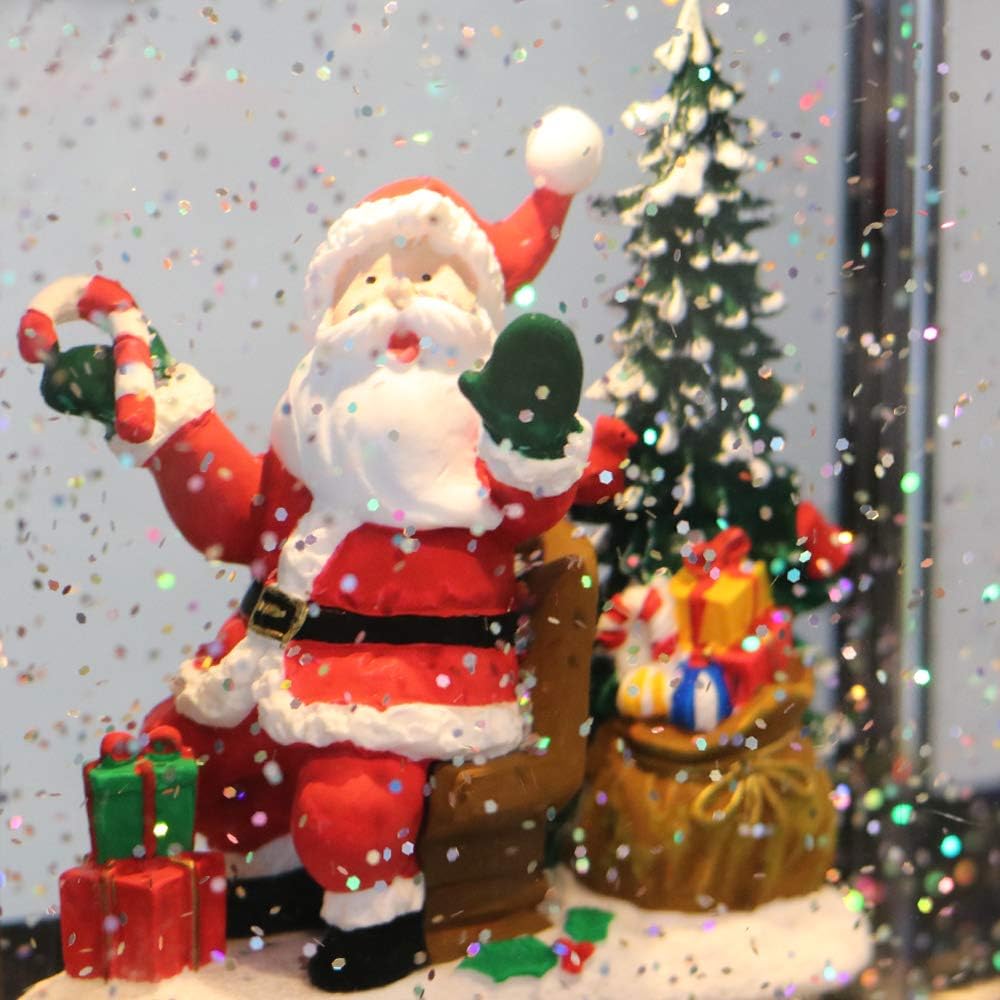 Christmas Musical Snow Globe Lantern Battery Operated with 6 Hour Timer, Santa Lighted Snow Globe Train Spinning Water Swirling Glitter Christmas Decoration Gifts(10.6 x 4.3 x 8.3 Inches)