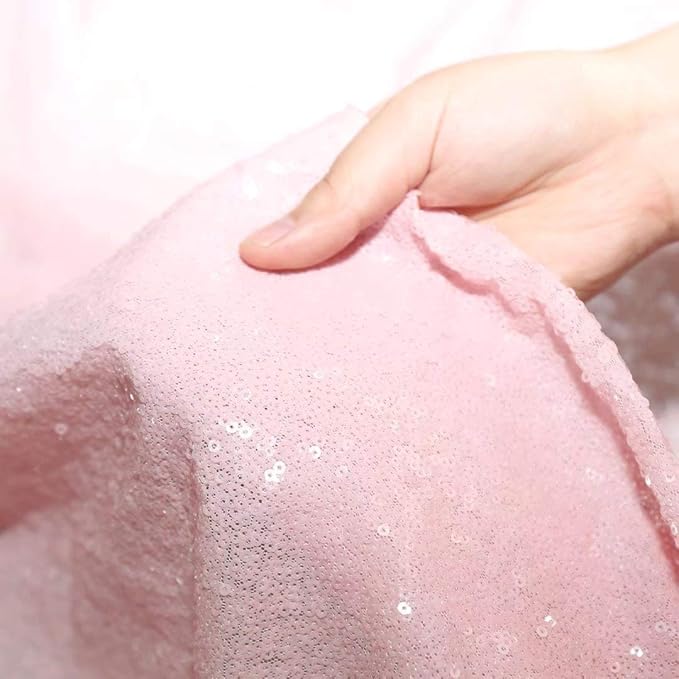 QueenDream Pink Tablecloth 90 x 132 Inch Sequin Tablecloth for Party Decorations Glitter Tablecloth for Bridal Baby Shower Wedding
